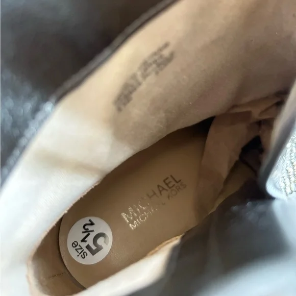 Michael Khors Woman’s 5 1/2 Silver Mesh Chain 3” Heel Ankle Boots With Side Zip - Picture 7 of 8